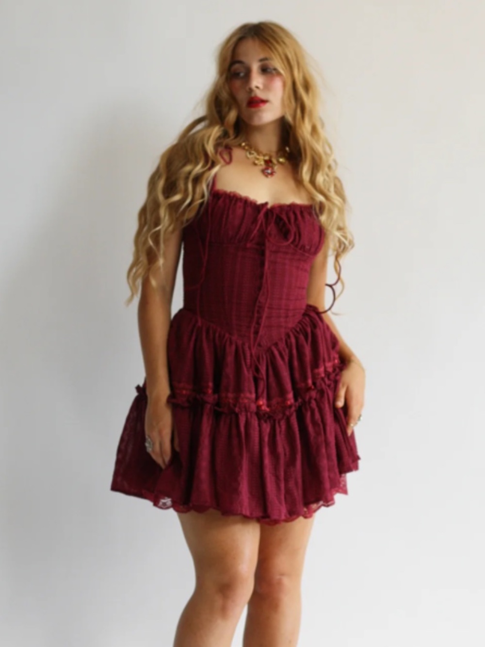 The Fae Dress Wild Rose & Sparrow in the color "garnet"